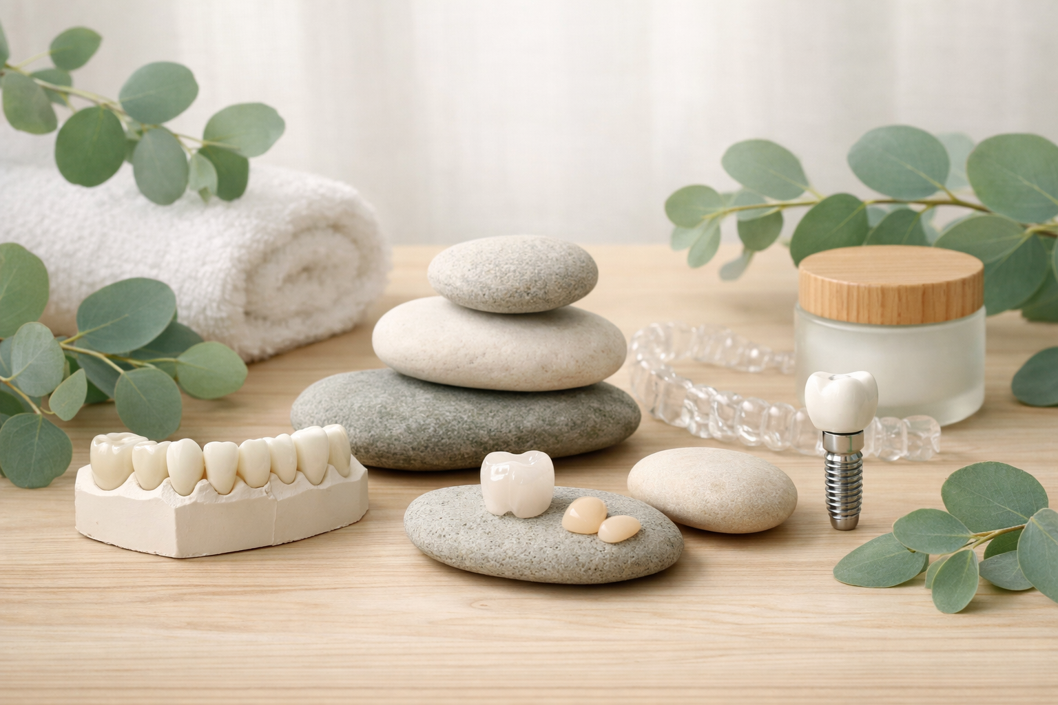 Natural holistic dentistry concept with botanical elements and biocompatible materials